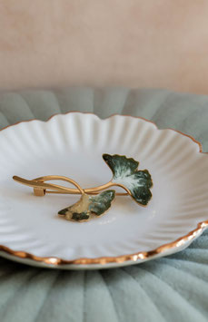 BROCHE DOUBLE GINKGO - Nuances de vert