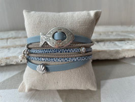 Wickelarmband Fisch hellblau-beige Nr. 23