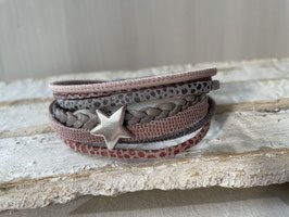 Lederarmband Stern rosa-grau Nr. 26