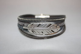 Lederarmband Feder grau-silber Nr. 30