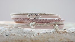 Wickelarmband Feder & Herz rosa-beige Nr. 37