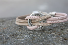 Lederarmband Live-Love-Laugh rosa-beige  Nr. 49