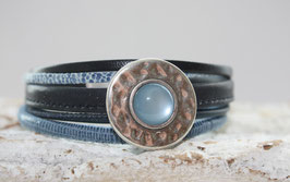 Lederarmband Rund gehämmerte Scheibe "Cabochon" - blau  Nr. 50