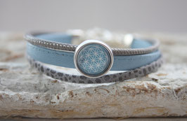 Lederarmband "Blume des Lebens" hellblau-grau  Nr. 46