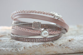 Wickelarmband Feder & Perle rosa-taupe Nr. 53