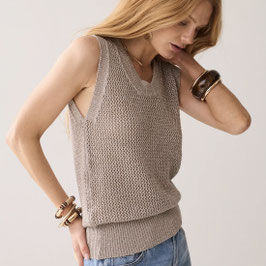 Summum - Sleeveless Knit Top Viscose Lurex Silver Beige