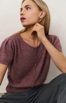 YAYA - Knitted Short Sleeve Cardigan With Rib Accents