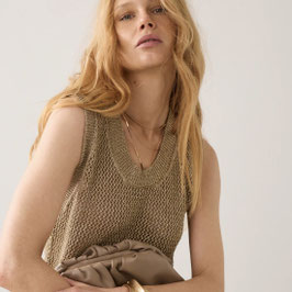Summum - Sleeveless Knit Top Viscose Lurex Gold