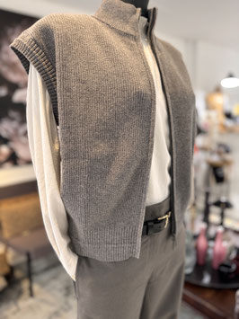 YAYA - Sleeveless Zip-Up Cardigan Grey