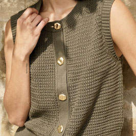 YAYA - Sleeveless Textured Cardigan Khaki