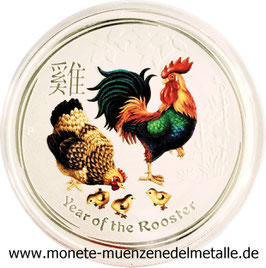25 Cent Australien Hahn Coloriert  Lunar II 1/4 Unze  2017