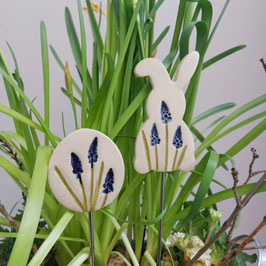 Keramik Osterhase mit Ei Hyazinthe, Topfstecker Set 2teilig