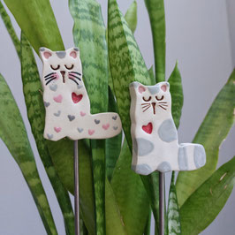 Keramik Topfstecker Katzenladys, 2er Geschenkset,  witzige Blumentopfdeko