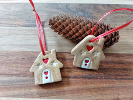 Weihnachtsanhänger aus Keramik Lebkuchenhaus 2teiliges Set