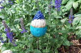 Gartenkeramik Beetstecker blauer Frühling, Gartendeko handgefertigt