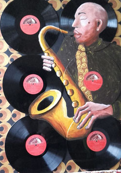 Saxophoniste aux vinyles