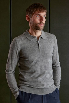 "Fine Cotton Longsleeve Polo - Eco Melange Grey" by About Companions