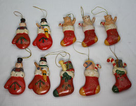 10 Stück älterer Weihnachtsschmuck, Christbaumschmuck aus Keramik oder Ton