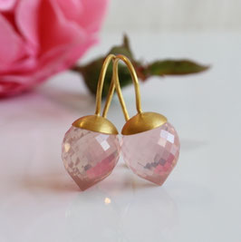 Rosenquarz Ohrringe mit 900 Gold, Spitzpampel