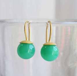 Chrysopras Kugel Ohrringe mit 900 Gold