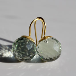 große prasiolith Ohrringe mit 900 Gold, grüner Amethyst Ohrschmuck