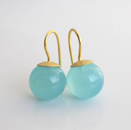 Poolblaue Ohrringe mit 900 Gold, Paraibablaue Kugel Ohrringe