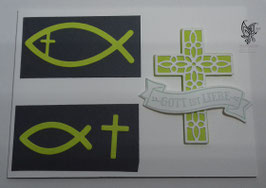 Karte zur Kommunion/Konfirmation mit Fisch und Kreuz