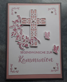 Kommunionkarte mit Kreuz und Ranke