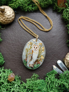 Collier chouette effraie peint à la main