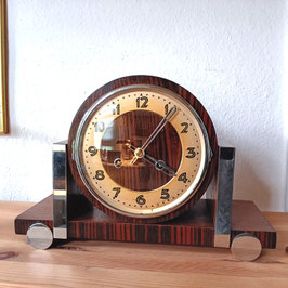 Tischuhr Art Deco, Holz/Chrom