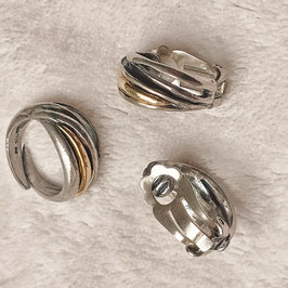 Modernist Perli, 925 Silber/585 Gold: verstellbarer Ring mit Ohrklipsen