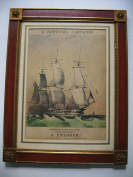 Alter colorierter Druck mit Segelschiff, "A Nautical Fantasia"