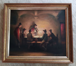 Curt Landwehr, Figurenzene Männerrunde, Öl auf Leinwand