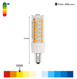 E14 Sockel LED, 9Watt, 230Volt, 3000K, warmweiss, Dimmbar