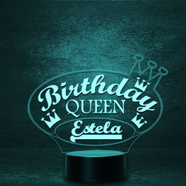Birthday Queen mit Wunschtext -  personalisierte LED Lampe + Fernbedienung