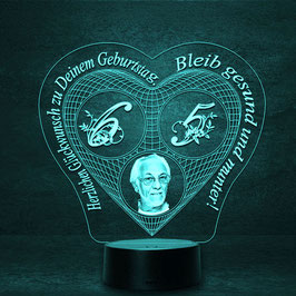 Geburtstags Herz mit Bild und Wunschtext -  personalisierte LED Lampe + Fernbedienung