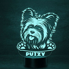 Yorkshire Terrier Hund "Putzy" Hunde Geschenk -  personalisierte LED Lampe + Fernbedienung