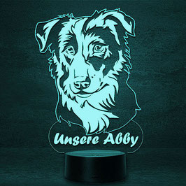 Border Collie "Abby" Hunde Geschenk -  personalisierte LED Lampe + Fernbedienung