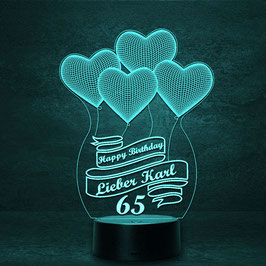 Ballonherzen mit Ornament, Wunschtext -  personalisierte LED Lampe + Fernbedienung