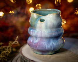 1025 - 300 ml - Keramikbecher Wellendesign mit Strohhalmloch in creme, türkis, rose, blau