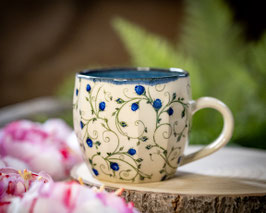 1033 - 400 ml - Cappuccino Keramiktasse BLAUE ROSEN, innen saphirblau