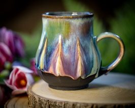 1108 - 470 ml - Keramiktasse Polygon bauchig in schwarz, rose, türkis, grün und blau