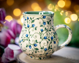 1182 - 470 ml - Keramiktasse Polygon bauchig ROSENRANKE ... innen frühlingsgrün