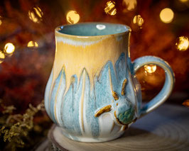 988 - 470 ml - Keramiktasse Polygon bauchig SCHILDKRÖTE in creme, graublau, hellbraun und türkis