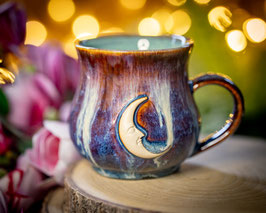 1168 - 400 ml - Keramiktasse bauchig MOND in braun, blau, creme und türkis