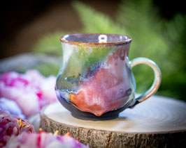 1048 - 400 ml - Keramiktasse bauchig REGENBOGEN aussen ... innen graulila