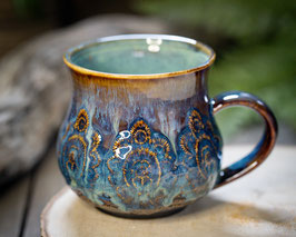 810 - 480 ml - Keramiktasse bauchig LACE in braun, blaugrün und türkis