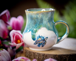 1241 - 460 ml - Keramiktasse bauchig SCHILDKRÖTE in weiß, grün, türkis