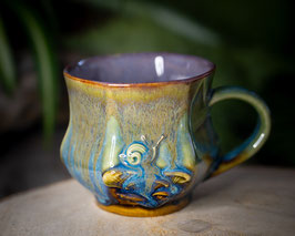 838 - 350ml - Keramiktasse Polygon PILZ und SCHNECKE in braun, grün, bronze und graulila