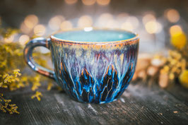 483 - Jumbo Keramiktasse in braun, blau, creme und türkis